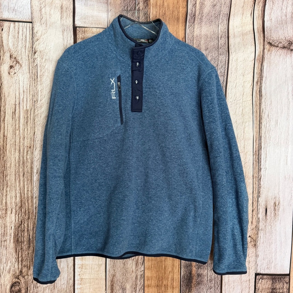 RLX Ralph Lauren 1/4 Snap Fleece Pullover Blue Golf Layer Performance Size Large